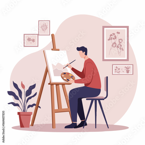 Painter Creating Artwork at Home Studio with Modern Decor