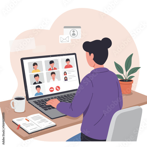 Remote Work A Woman Engaged in a Video Conference with Colleagues at Home
