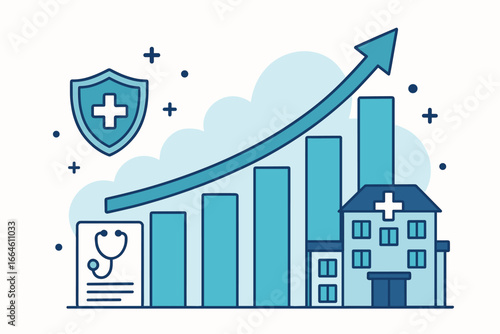 Healthcare business graph showing growth and medical rising costs in hospital and health insurance. Vector concept for finance, investment, economy, and medical expenses.
