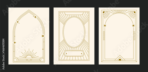 Golden Frame Art Deco Celestial Set Geometric Card Border Gold Banner Element Line Modern Vector Elegant Vintage Luxury Art Nouveau Collection