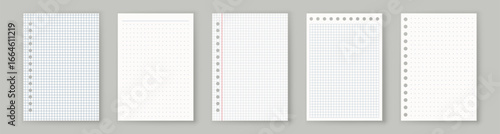 Copybook Notebook Notepad Paper Grid Lined Squared Plan Page Paper Vector Note Set