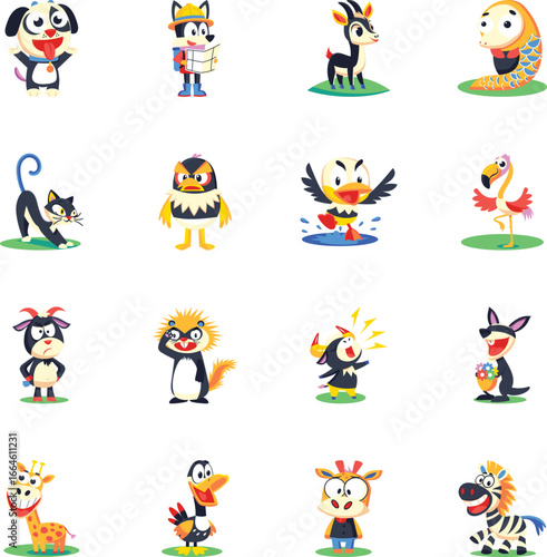 Pack of Animal Characters Flat Icons

