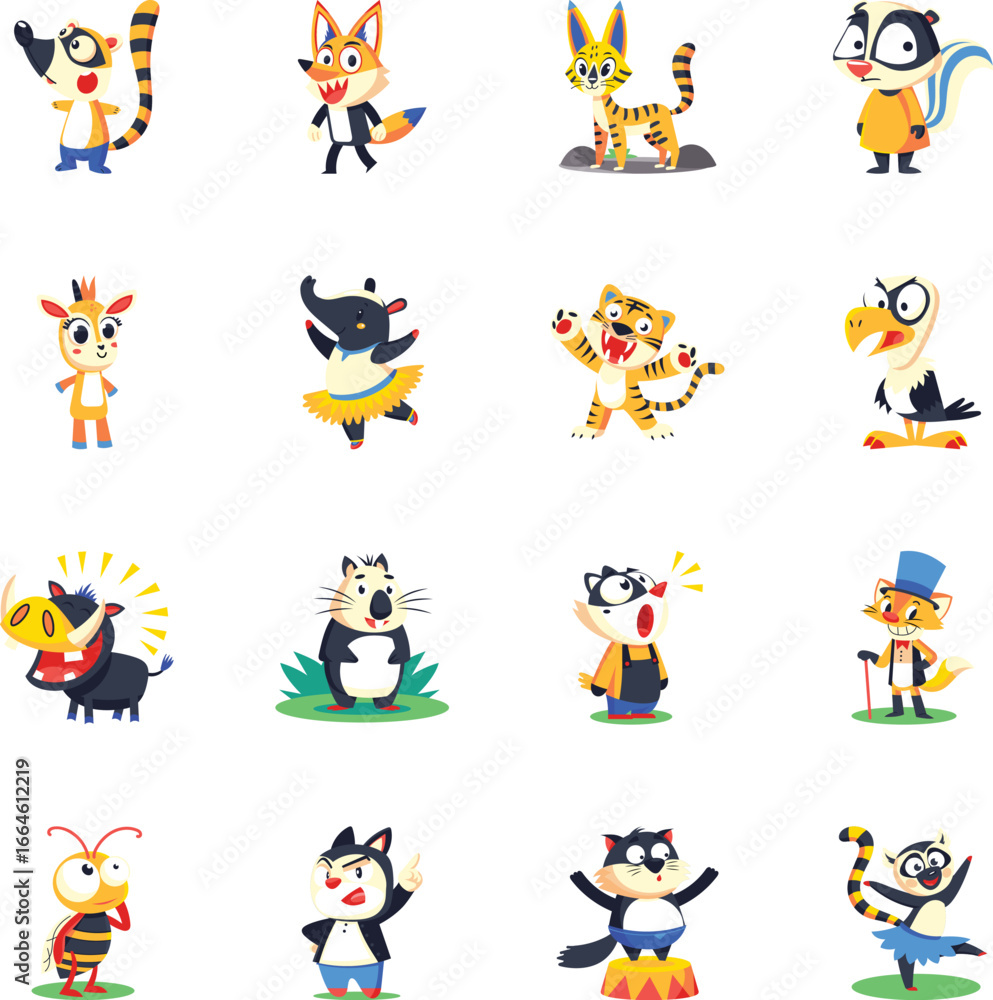 Naklejka premium Set of Jungle Animals Flat Style Icons