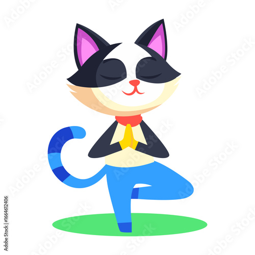 A flat style icon showing yoga cat