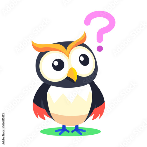 A flat style icon showing confused owl