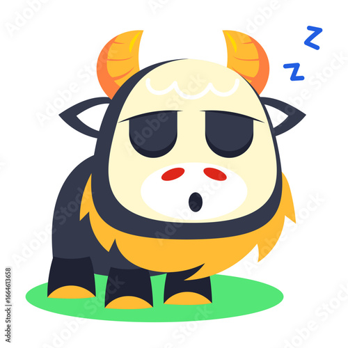 A flat style icon depicting sleepy ox