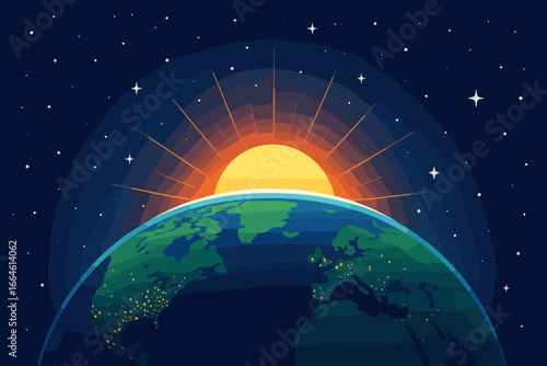 Stock market concept illustration, modern flat vector cartoon style, global financial exchange, economic growth, trading, investment, business analytics, city skyline at night