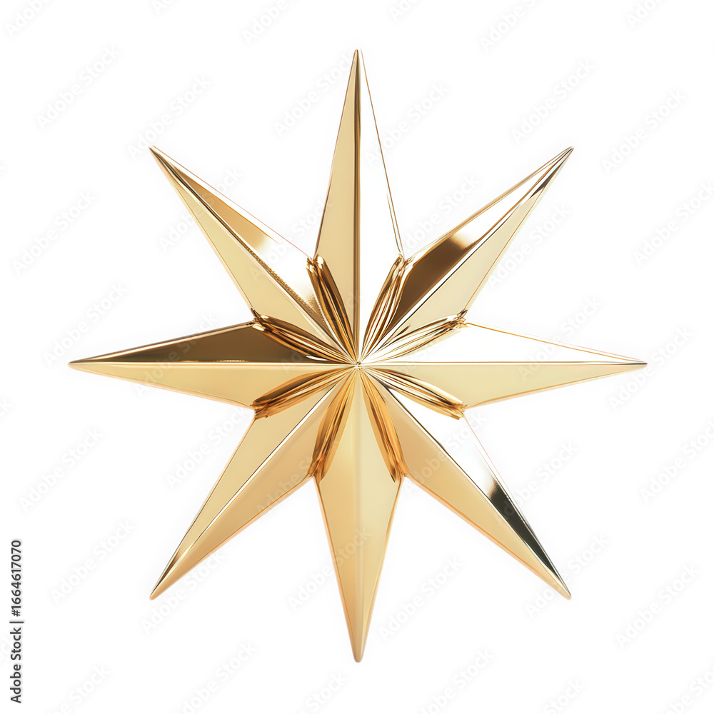 Obraz premium Shiny golden star decoration isolated on transparent background