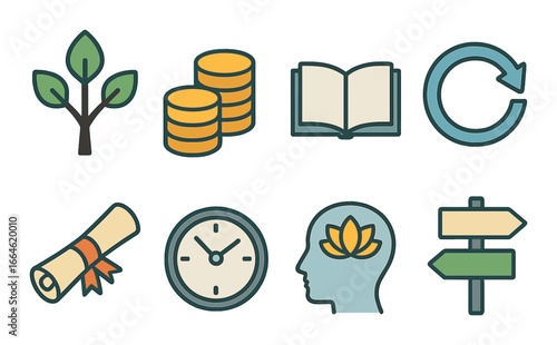 Thanksgiving dinner icons: mashed potatoes, gravy, cranberry sauce, bread, wine, casserole, salad, pot