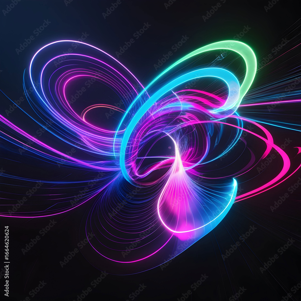 Naklejka premium Neon Abstract Art: Vibrant Swirls of Light and Color