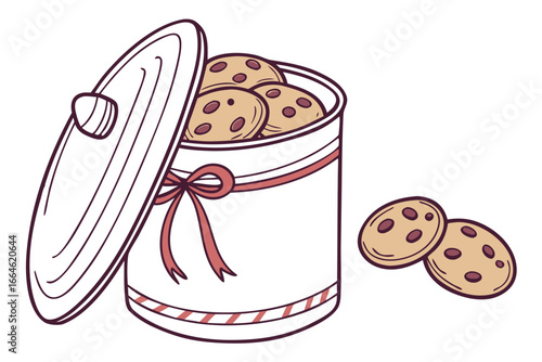 Vector art of chocolate chip cookies in a jar illustration, sweet homemade dessert with delicious pastry and sugary snack