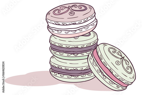 Vector art of elegant stack of macaroons, a delightful assortment of sweet and flavorful treats perfect for any occasion