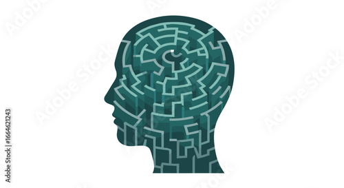 Intricate Human Head Silhouette Filled With A Complex Maze Labyrinth Brain Puzzle Concept Isolated On White Background