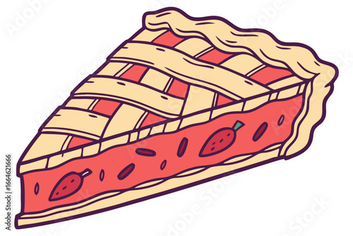 Vector art of a slice of strawberry pie with lattice crust, a delicious and sweet dessert for any occasion or celebration
