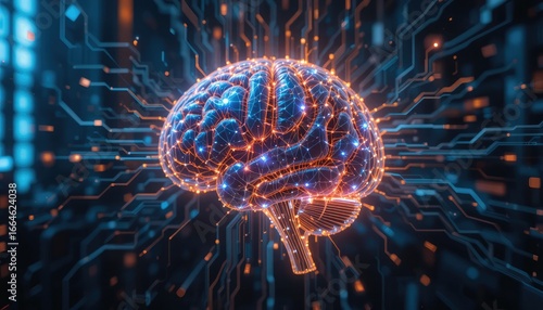 Unlock the Power of AI Stunning image of futuristic brain with glowing neural networks for cutting-edge tech concepts, innovative solutions and advanced machine learning projects