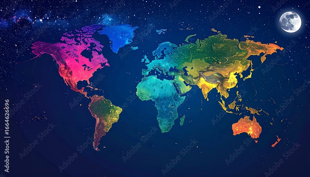 Fototapeta premium World map at night, vibrant colors