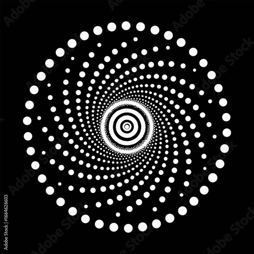Black and white swirl pattern Abstract radial line style motion spiral Swirling circle dots Arrows in spiral spoke patterns. Clean dot swirl pattern.
