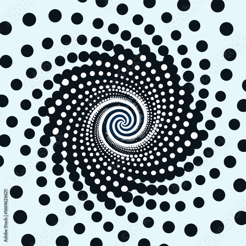 Black and white swirl pattern Abstract radial line style motion spiral Swirling circle dots Arrows in spiral spoke patterns. Clean dot swirl pattern.
