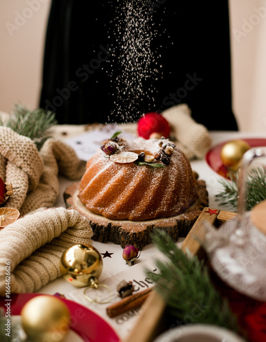 Festive Bundt Cake with Holiday Decorations
