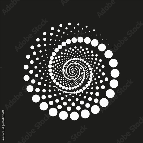 Black and white swirl pattern Abstract radial line style motion spiral Swirling circle dots Arrows in spiral spoke patterns. Clean dot swirl pattern.