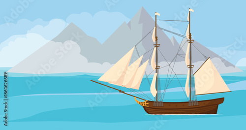 Sailing yacht under sail. Cruises