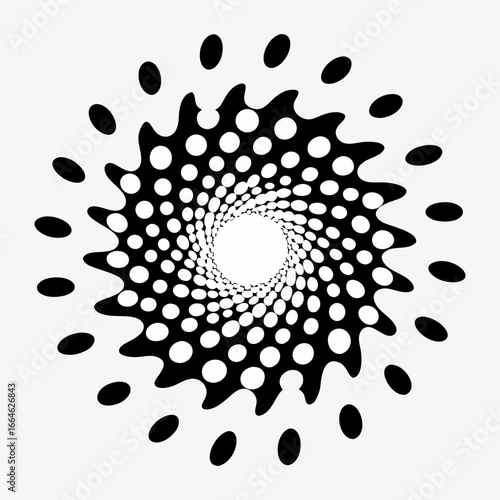 Black and white swirl pattern Abstract radial line style motion spiral Swirling circle dots Arrows in spiral spoke patterns. Clean dot swirl pattern.