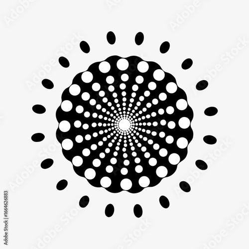 Black and white swirl pattern Abstract radial line style motion spiral Swirling circle dots Arrows in spiral spoke patterns. Clean dot swirl pattern.