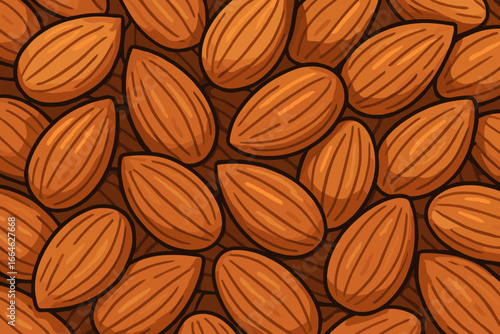 Almond nut seamless pattern background vector. Healthy food snack texture. Close up organic vegan nutrition backdrop. Modern flat cartoon illustration for packaging or print design.