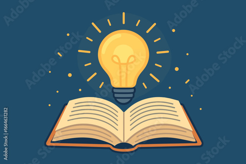 Glowing Light Bulb Above Open Book Symbolizing Inspiration, Innovation, Self-Learning, and Education Knowledge Concept for Business and Study