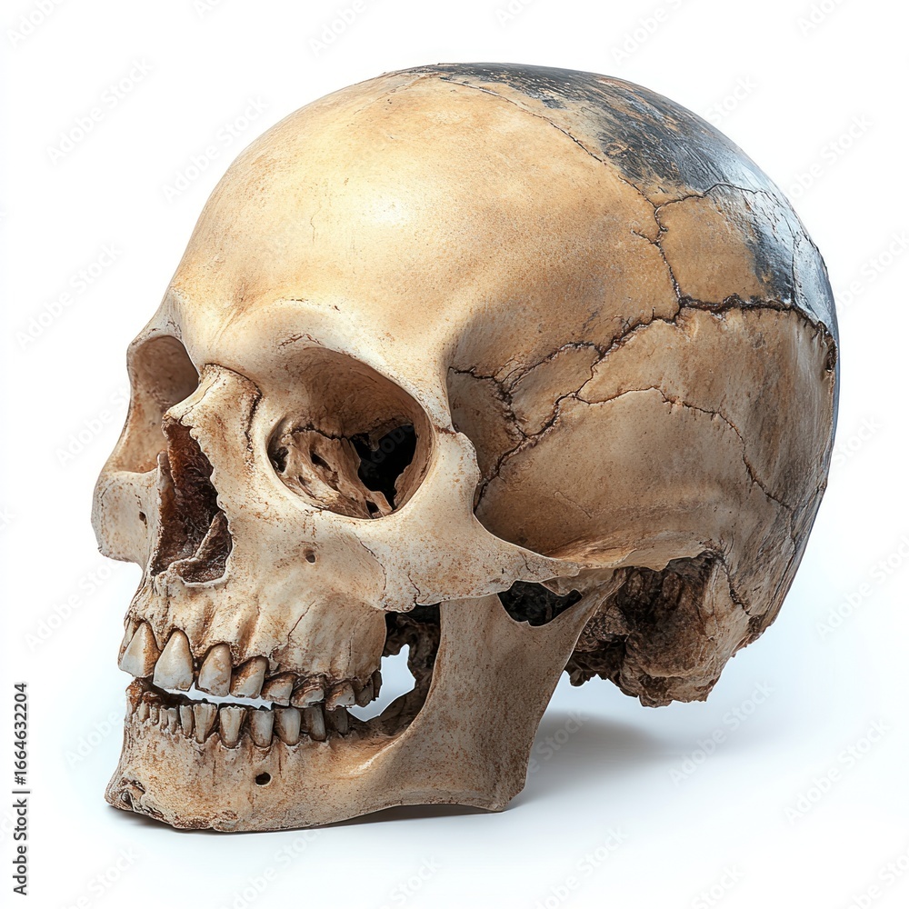 Fototapeta premium A detailed view of a human skull revealing unique features and historical importance