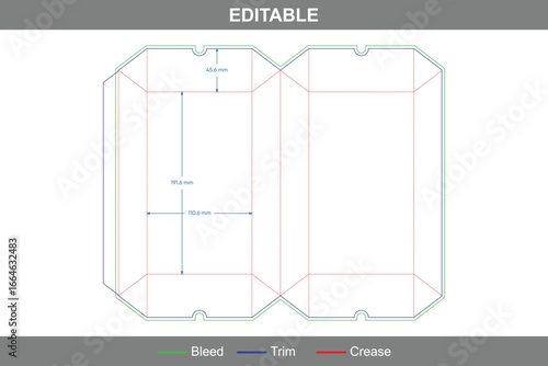 Custom dimensions polygonal boxes hexagonal dieline, six-sided folding box template, printable packaging layout, professional box dieline for retail or gifts