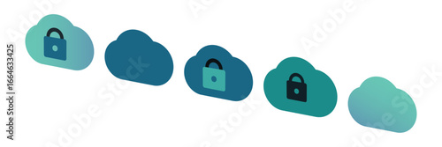 Set of safety locked cloud storage service icon vector ilustration