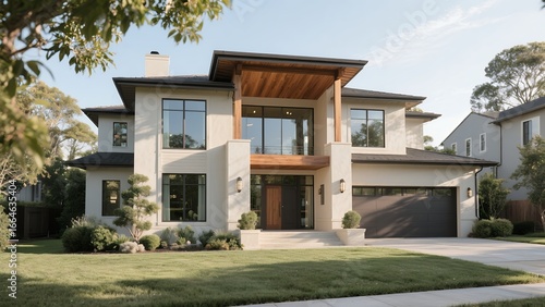 Wallpaper Mural Modern Two-story House with Large Windows and Contemporary Design in Suburban Neighborhood Torontodigital.ca