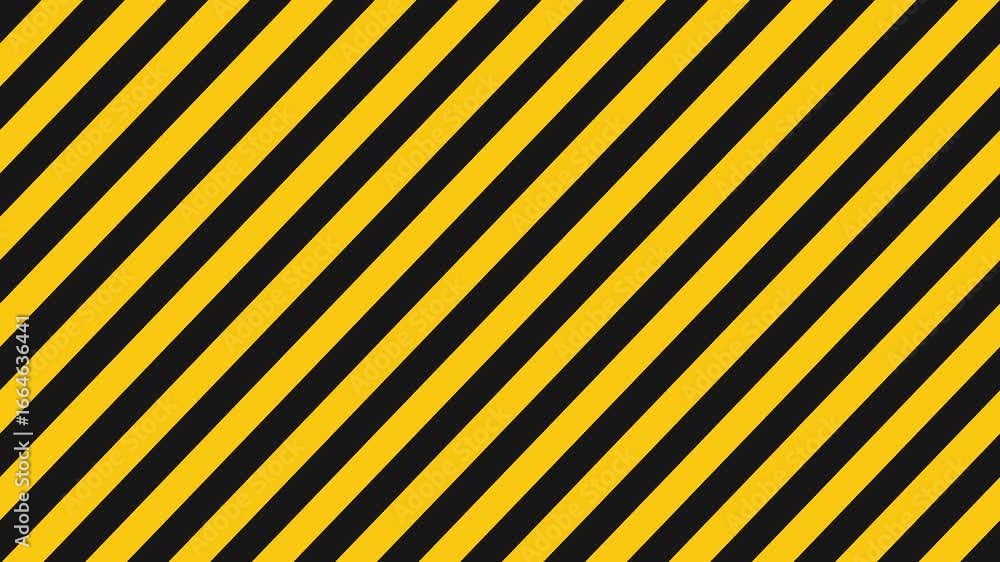 Yellow and black diagonal stripes background. Looped animation with alpha channel. Abstract warning texture with caution lines pattern. Hazard style backdrop for construction, safety industrial design