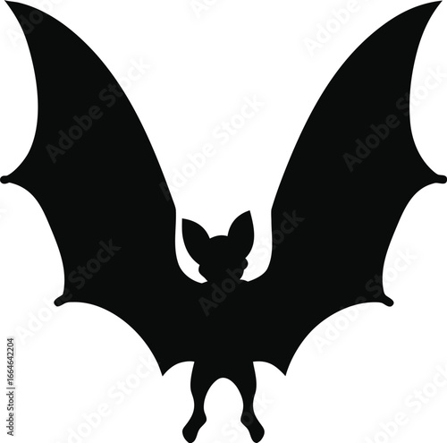 Flying bat silhouette with spread wings Halloween vector illustration spooky nocturnal haunted minimal bat design, Minimal bat vector, Spooky bat illustration, Halloween flying bat silhouette