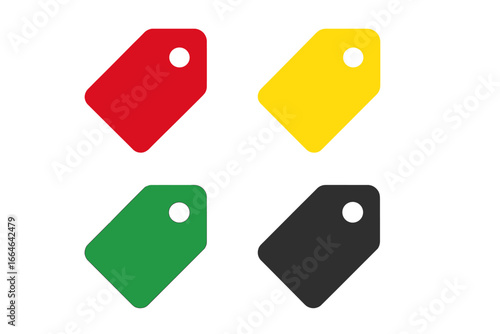 Medical triage tags vector icon set. Emergency patient classification system with red, yellow, green, black labels. Disaster victim sorting and prioritizing concept illustration.