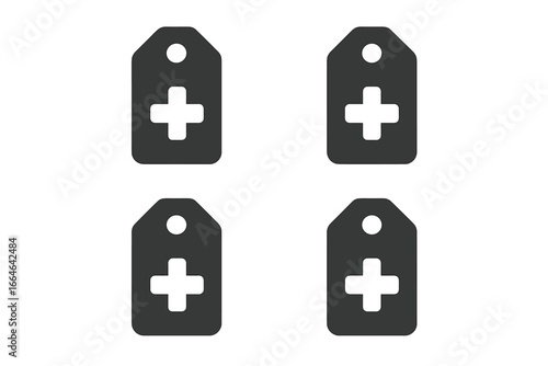 Emergency medical triage tags icon set. Vector symbols for disaster patient sorting. Priority categories: immediate, delayed, minor, deceased. Red, yellow, green, black concept.