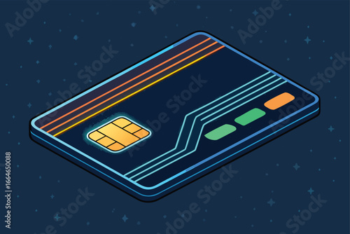 A modern bank credit card with a glowing digital chip.