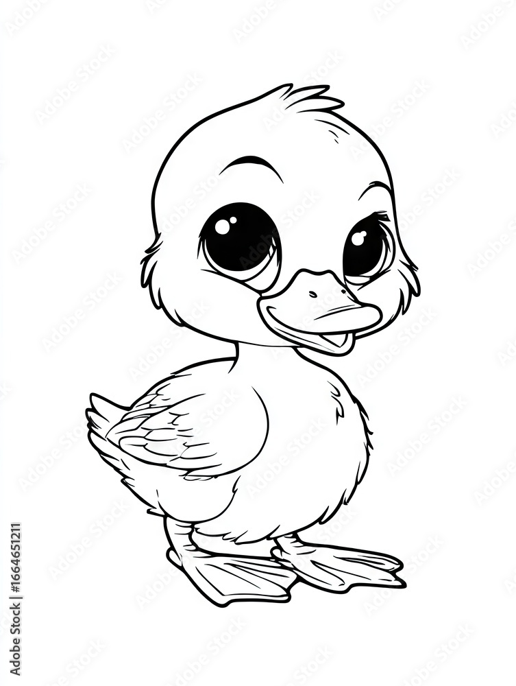 Fototapeta premium Cute black and white duckling coloring page