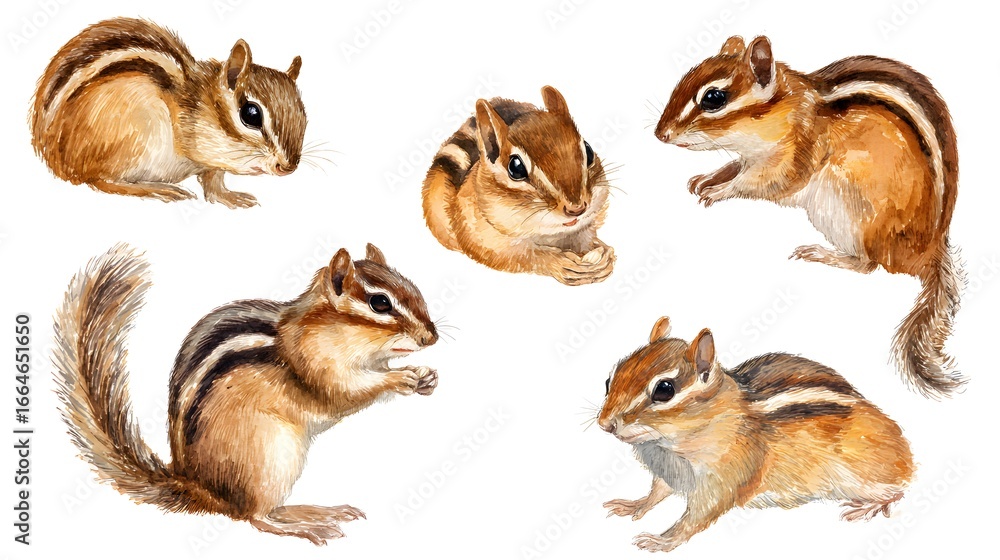 Fototapeta premium Ultra realistic watercolor style illustration of beautiful chipmunk, high detailed, isolated on white background