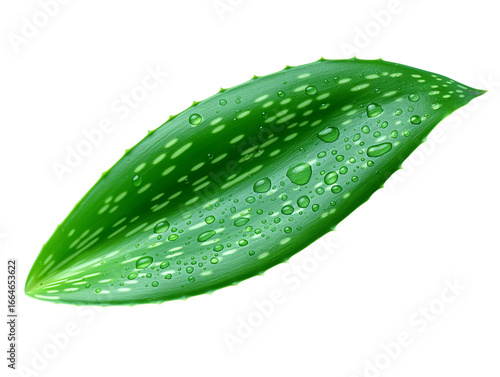 Fresh aloe vera leaf with water drops isolated on transparent background.
