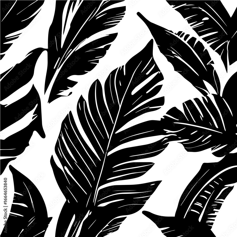 Obraz premium Black and white vector silhouette of a leaves on a white background