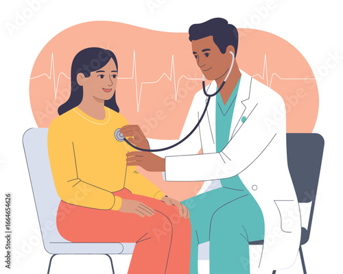 Doctor Examining Patient with Stethoscope Healthcare and Medical Checkup Illustration