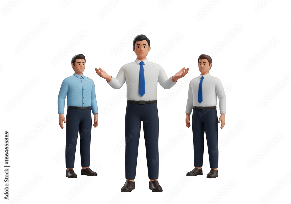 Fototapeta premium 3D Render of Business Professionals in Formal Attire, Illustrating Teamwork, Leadership, and Corporate Success in a Modern Workplace Environment with Diverse Perspectives
