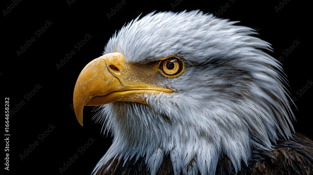 Obraz premium Striking Close-Up of a Majestic Bald Eagle Against Black Background