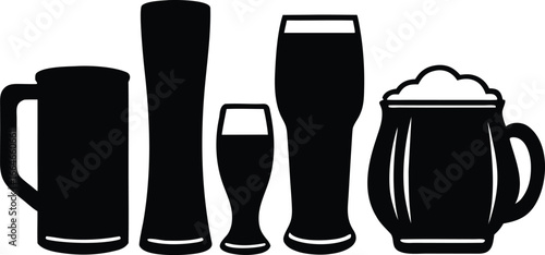 Collection of Beer Mug and Glass Various Styles and Shapes silhouette vector art