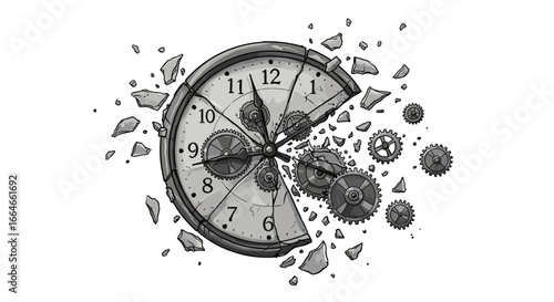 Exploding Clock Symbolizing Time Running Out Or Time Management Concept