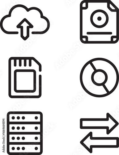 Cloud Upload Diskette SIM Card CD and Server Icons arrow data