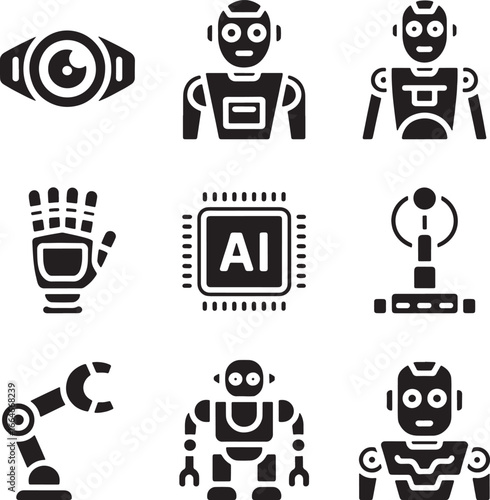 Robot Technology Icons with AI and Gear Elements