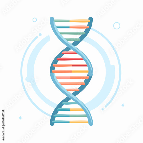 Colorful Detailed Illustration of a Double Helix DNA Strand